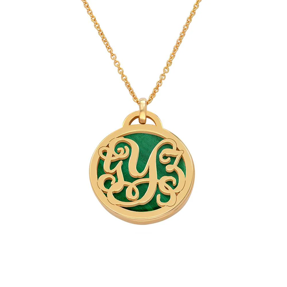 Monogram Necklace With Semi-Precious Stone in 18K Gold Vermeil - Image 4