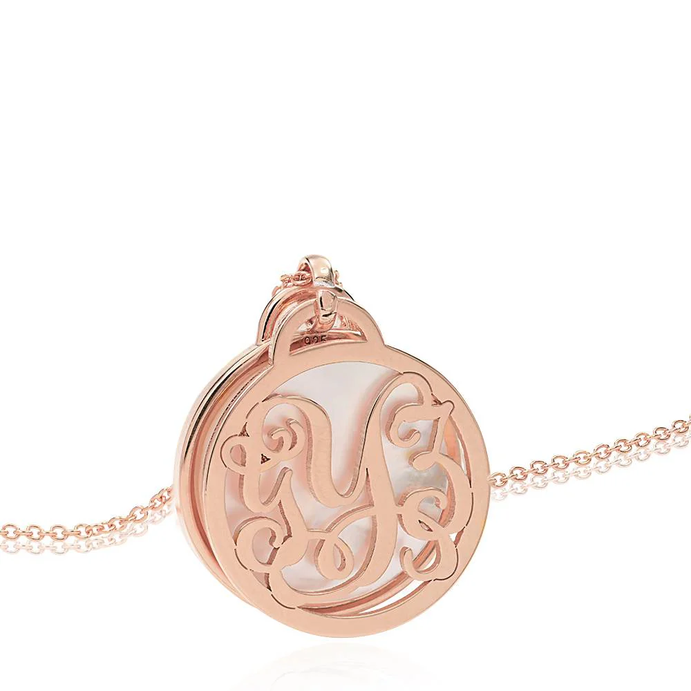 Monogram Necklace With Semi-Precious Stone in 18K Rose Gold Plating - Image 3