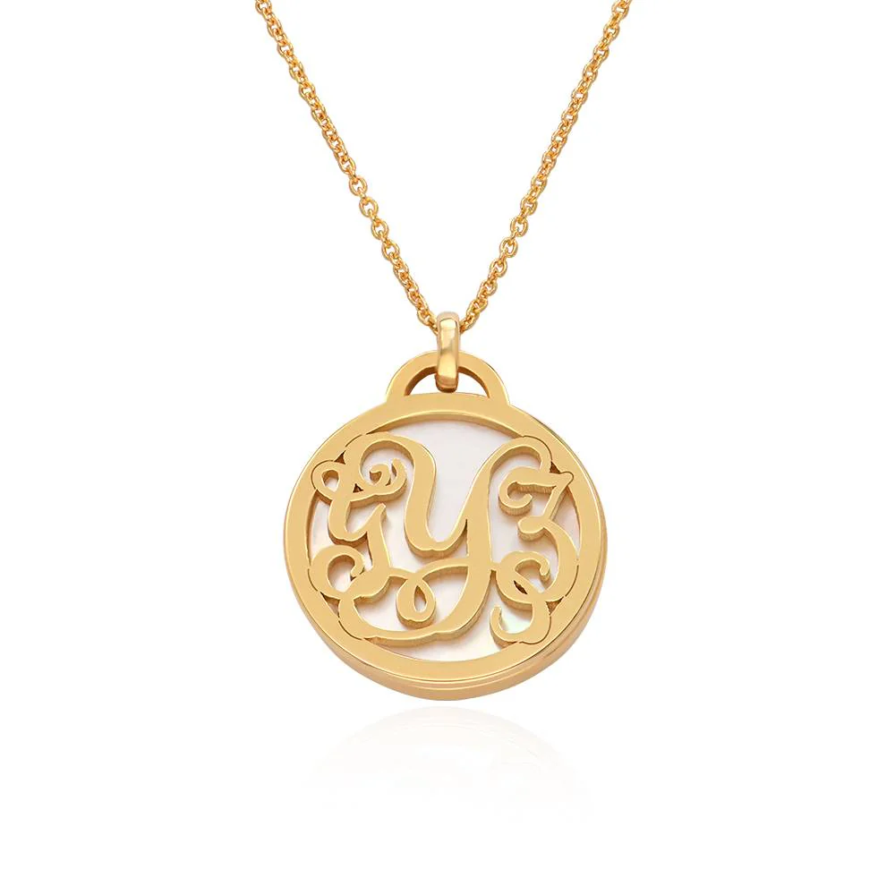 Monogram Necklace With Semi-Precious Stone in 18K Gold Plating