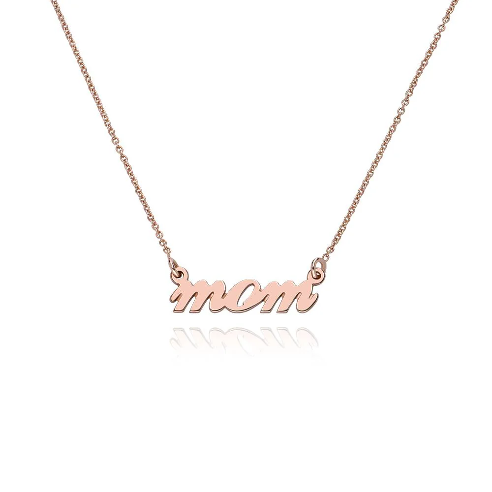 Mom Cursive Necklace in 18K Rose Gold Plating