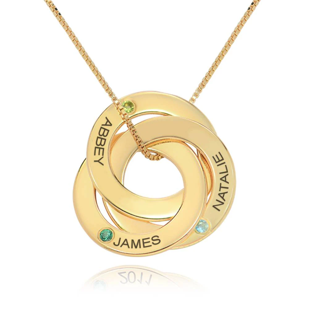 Birthstone Russian Ring Necklace with 3 Rings in 18K Gold Plating