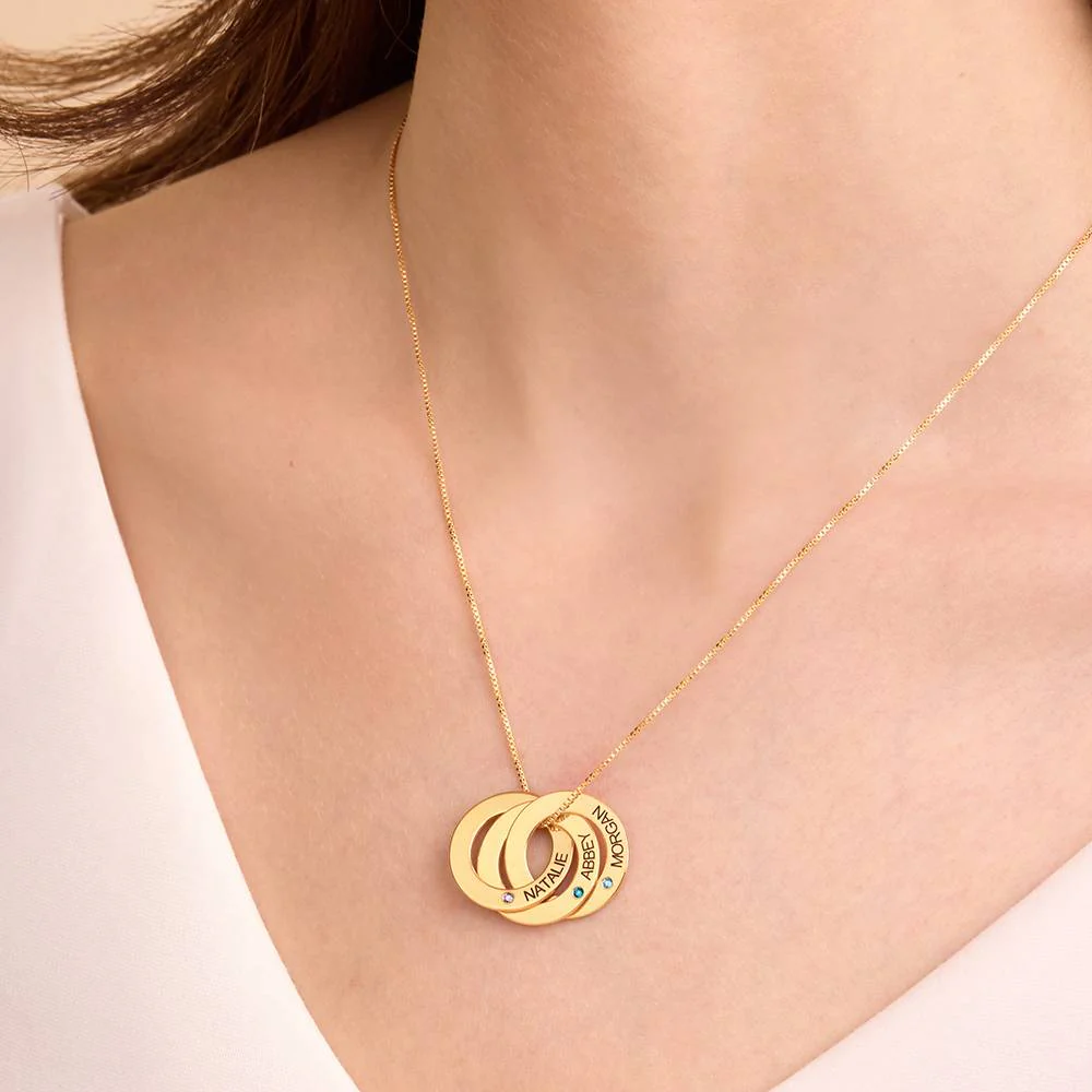 Birthstone Russian Ring Necklace with 3 Rings in 18K Gold Plating - Image 3