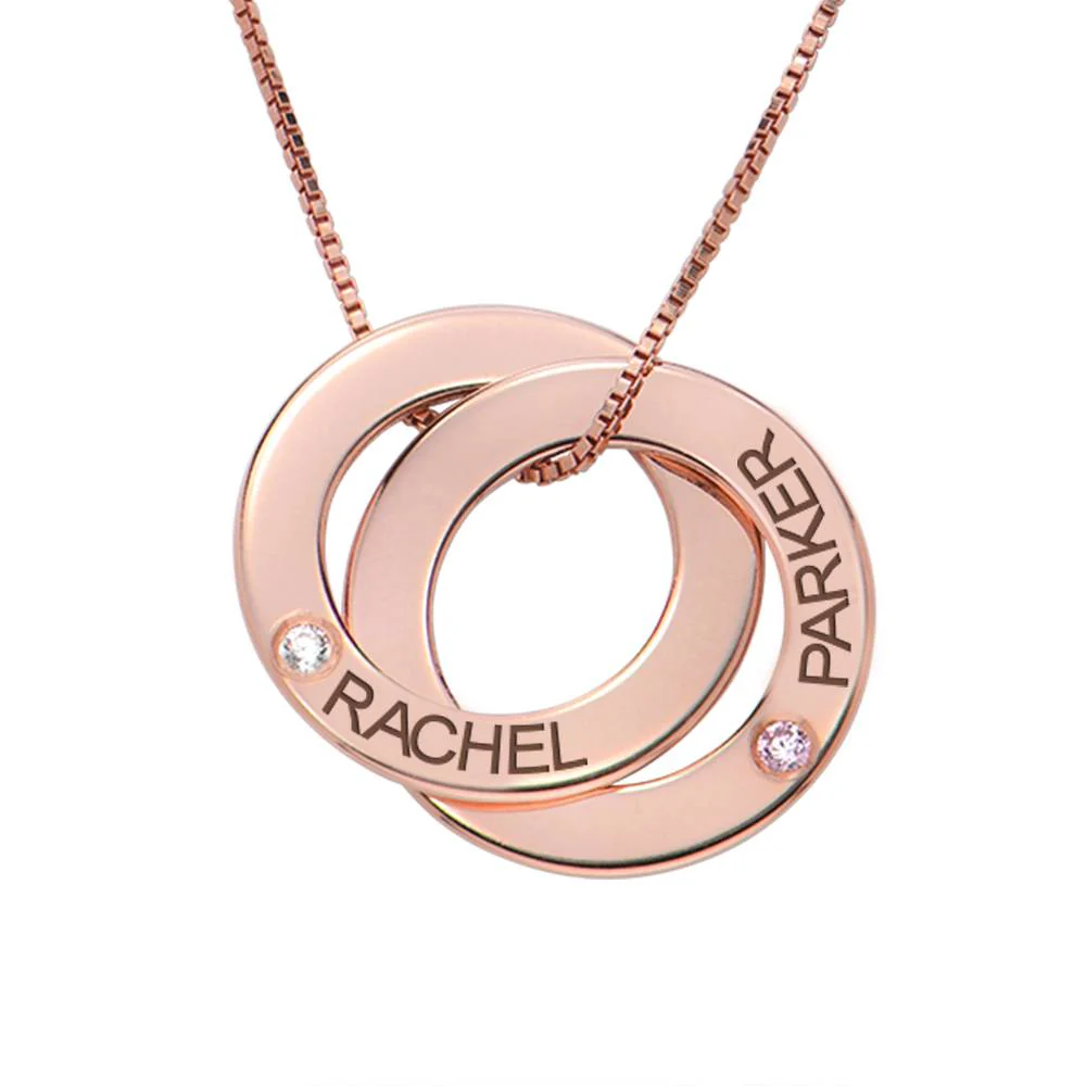 Birthstone Russian Ring Necklace with 2 Rings in 18K Rose Gold Plating