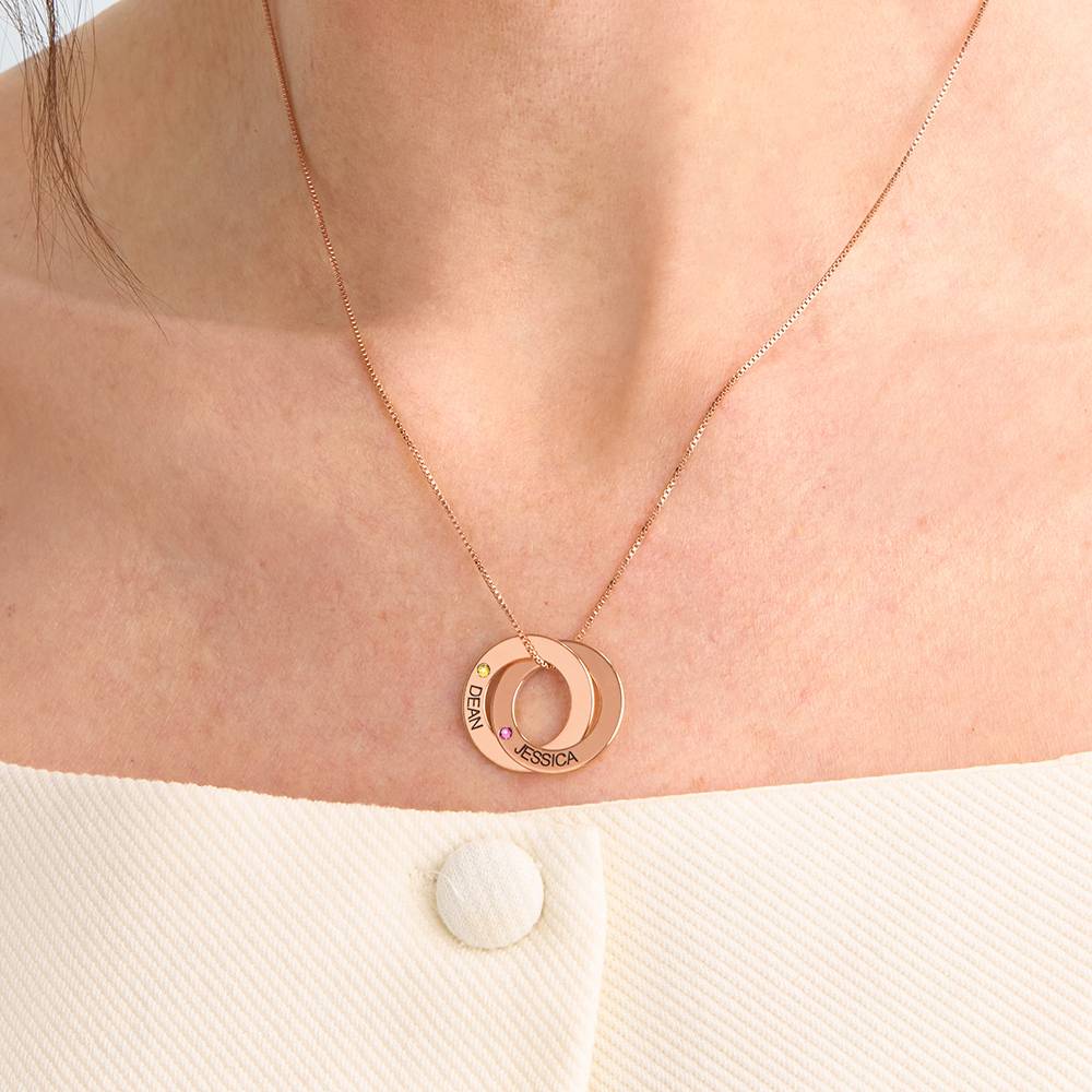Birthstone Russian Ring Necklace with 2 Rings in 18K Rose Gold Plating - Image 4