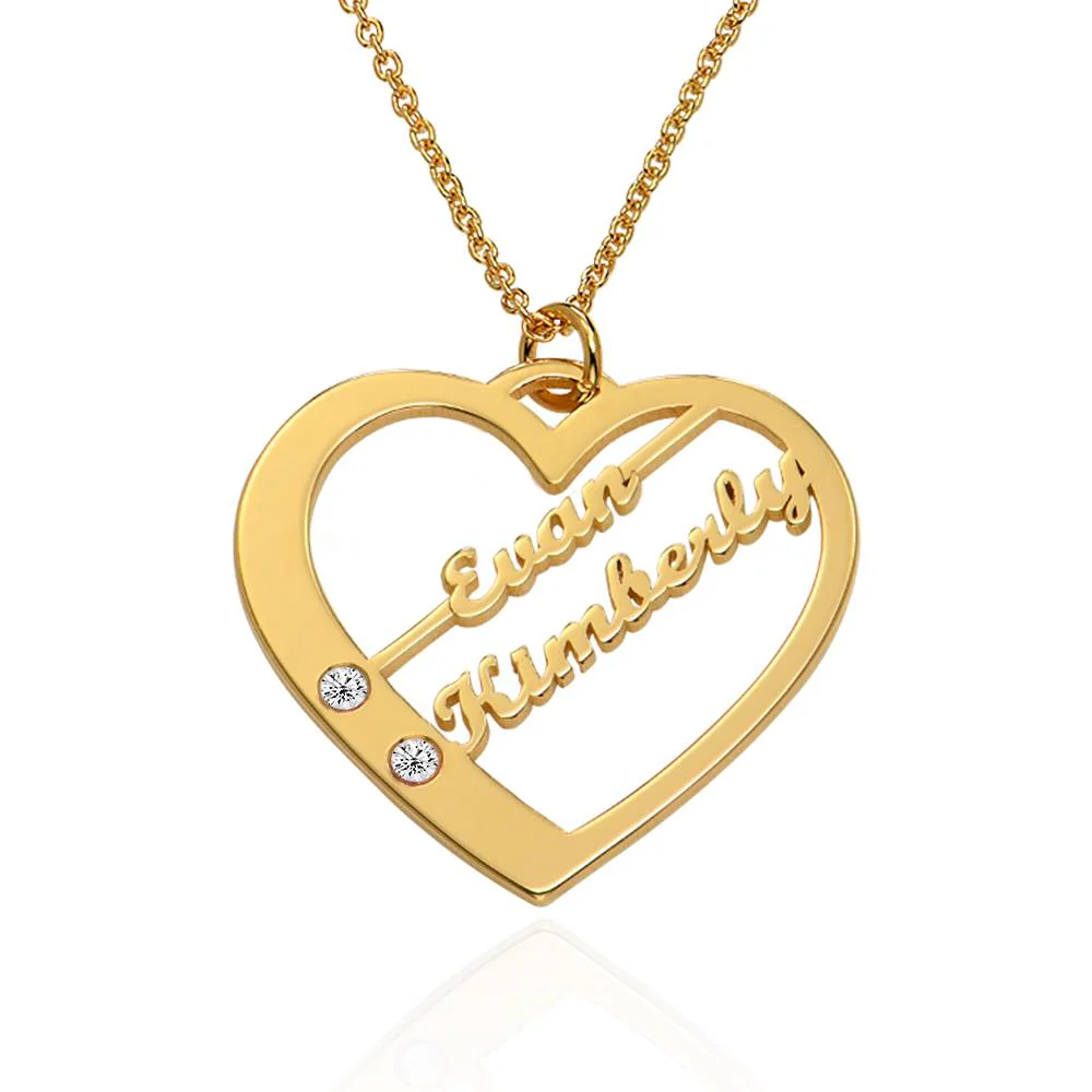 Ella Diamond Heart Necklace with Names in 18K Gold Vermeil - Image 4