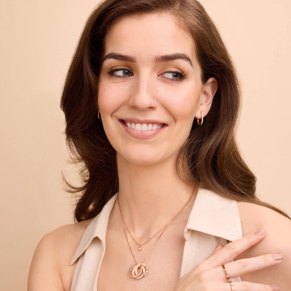 Birthstone Russian Ring Necklace with 3 Rings in 18K Rose Gold Plating - Image 2