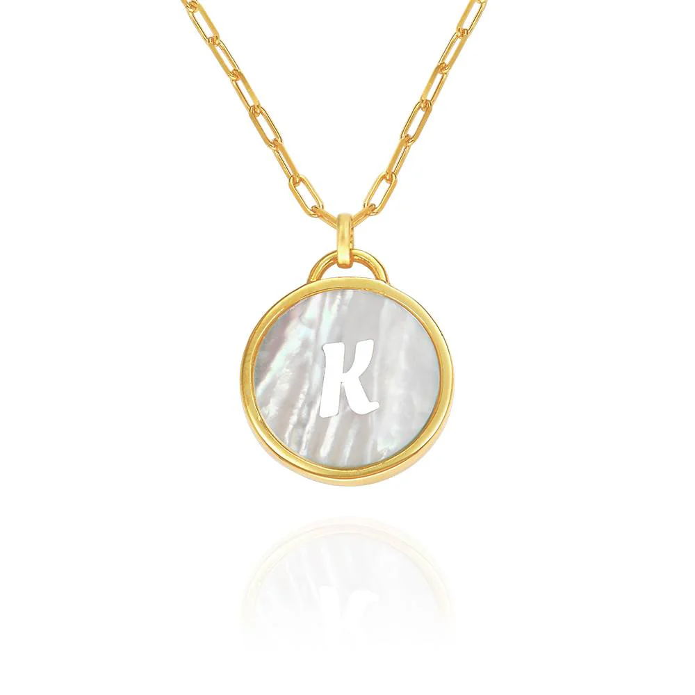 Mother of Pearl Initial Cutout Necklace in 18K Gold Vermeil