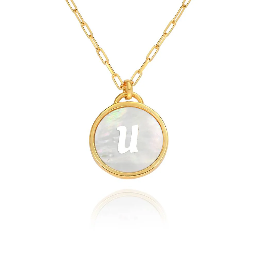 Mother of Pearl Initial Cutout Necklace in 18K Gold Plating - Image 4