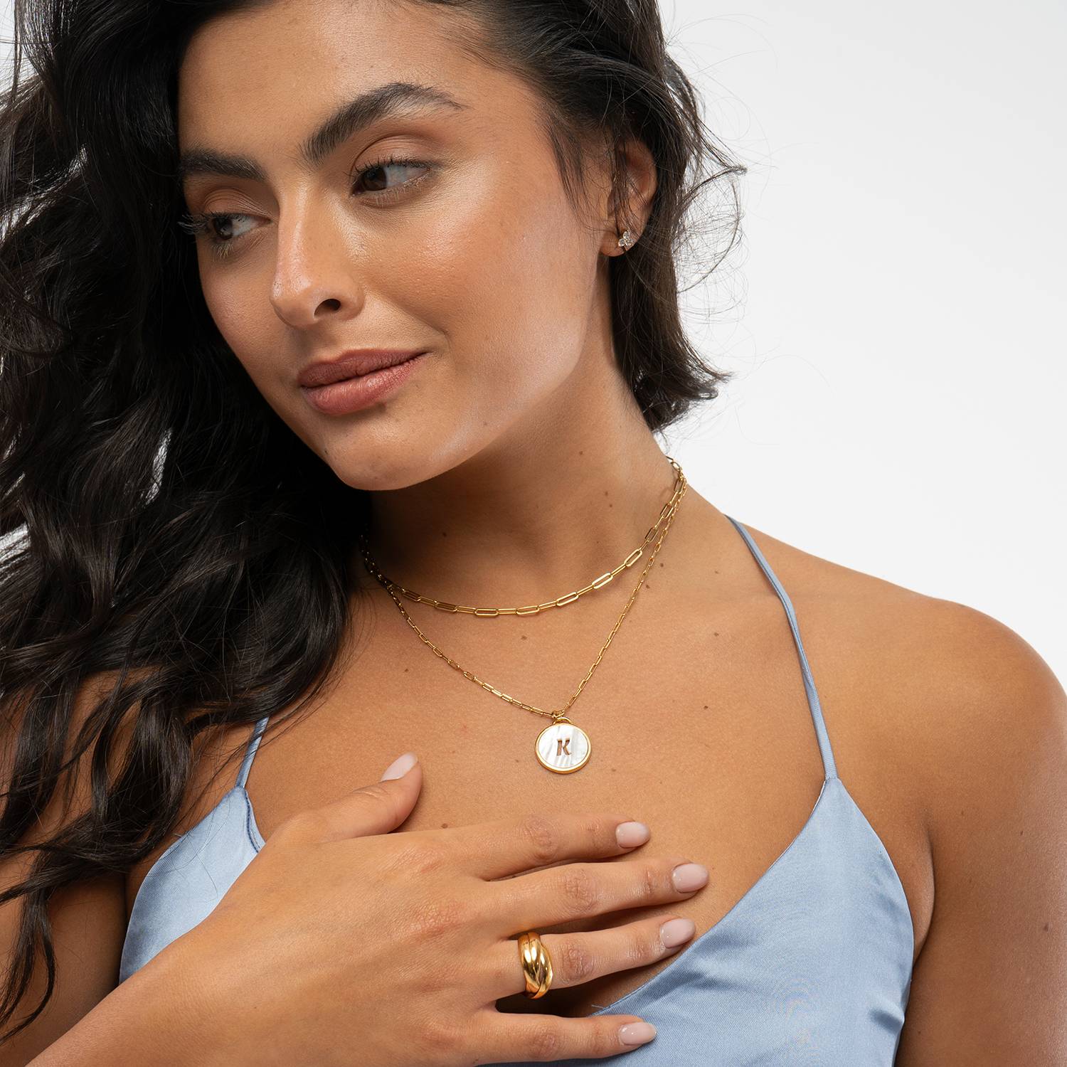 Mother of Pearl Initial Cutout Necklace in 18K Gold Plating - Image 5