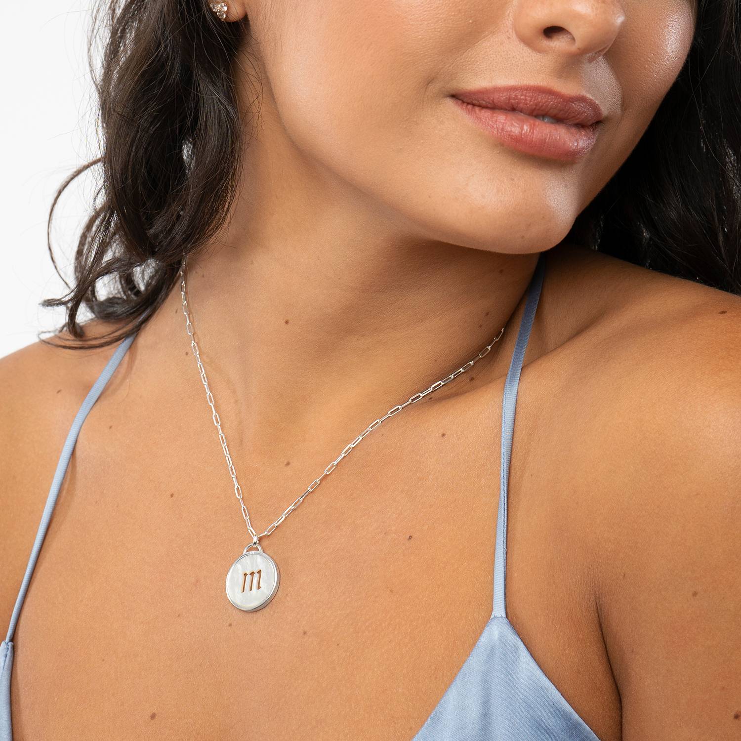 Mother of Pearl Initial Cutout Necklace in Sterling Silver - Image 2