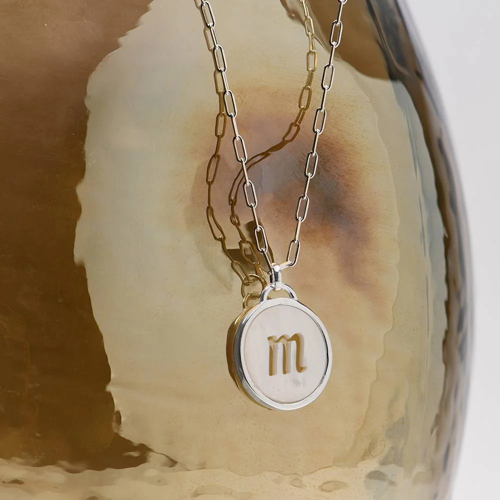 Mother of Pearl Initial Cutout Necklace in Sterling Silver - Image 5