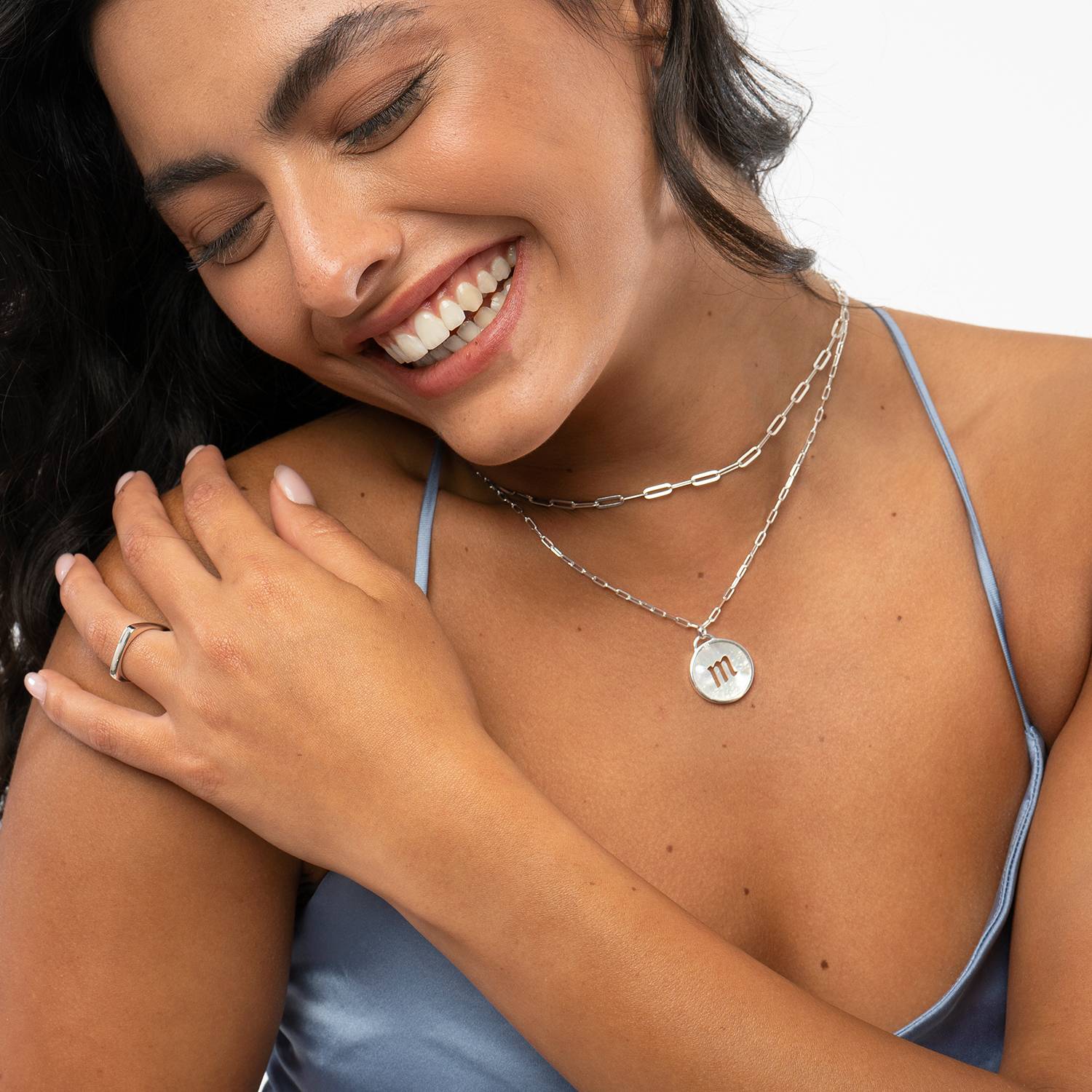 Mother of Pearl Initial Cutout Necklace in Sterling Silver - Image 7
