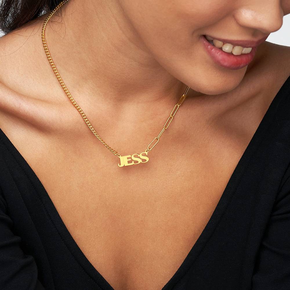 Half and Half Bold Name Necklace in 18k Gold Plating - Image 2