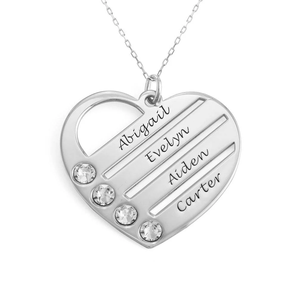 Terry Birthstone Heart Necklace with Engraved Names in 14k White Gold