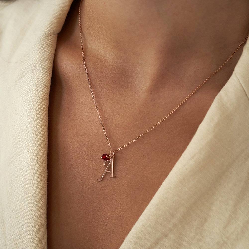 Initial Necklace with Birthstone in 18k Rose Gold Plating - Image 2