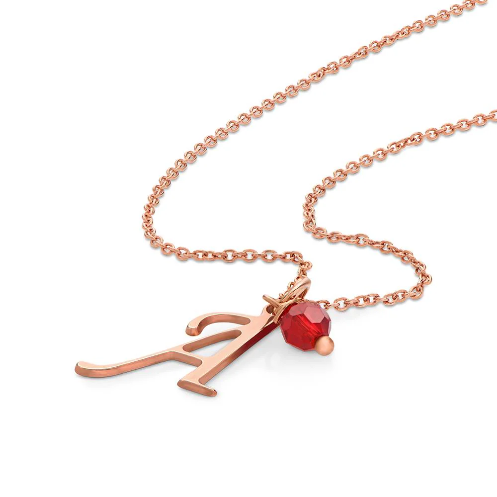 Initial Necklace with Birthstone in 18k Rose Gold Plating - Image 3