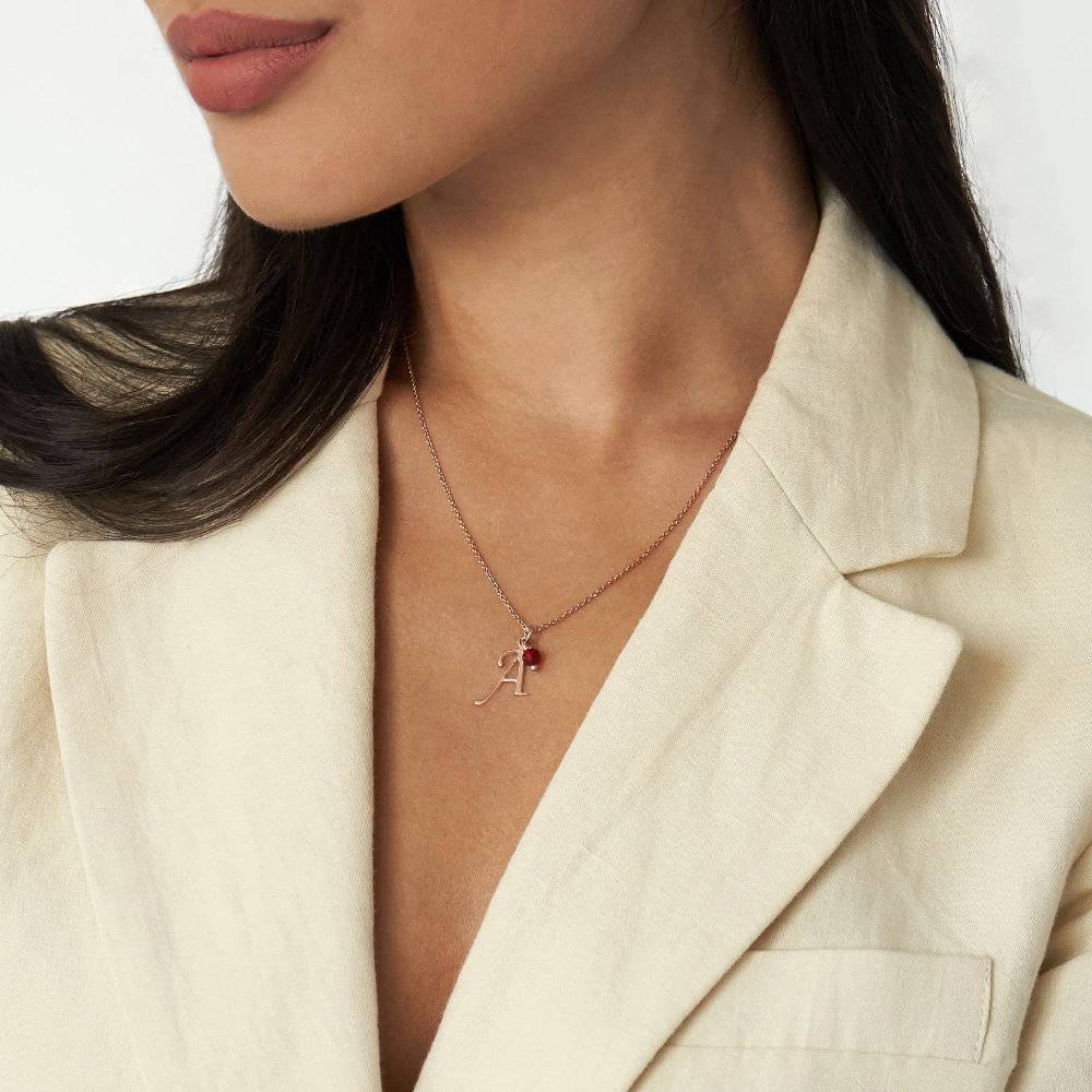 Initial Necklace with Birthstone in 18k Rose Gold Plating - Image 4