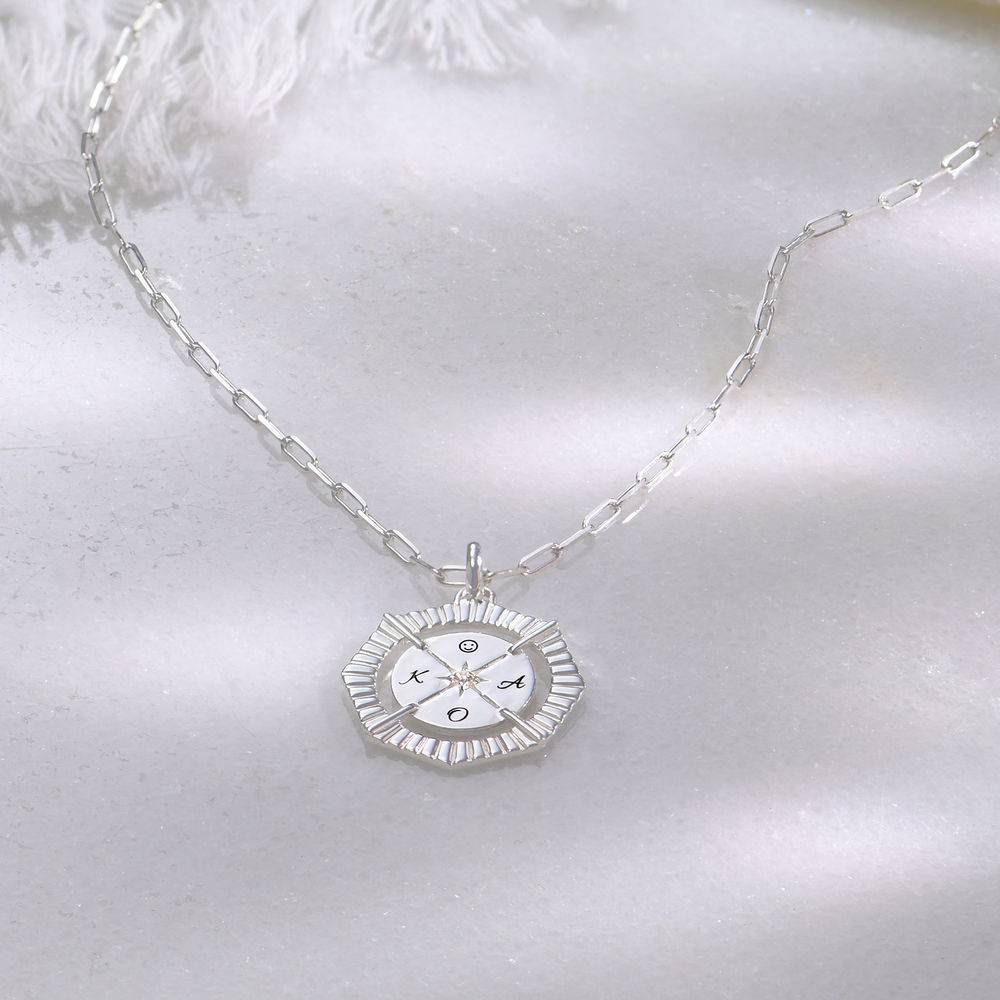 Crown Compass Necklace with Cubic Zirconia in Sterling Silver - Image 2