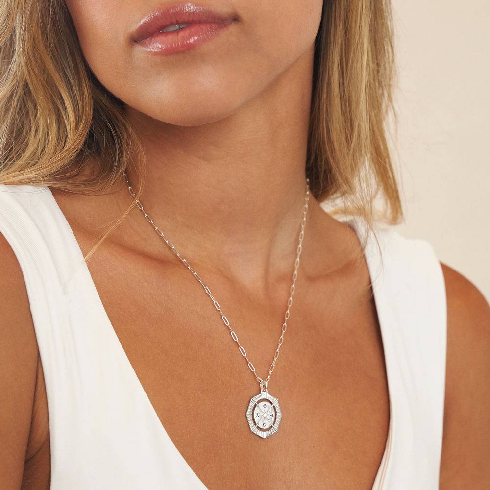 Crown Compass Necklace with Cubic Zirconia in Sterling Silver - Image 3