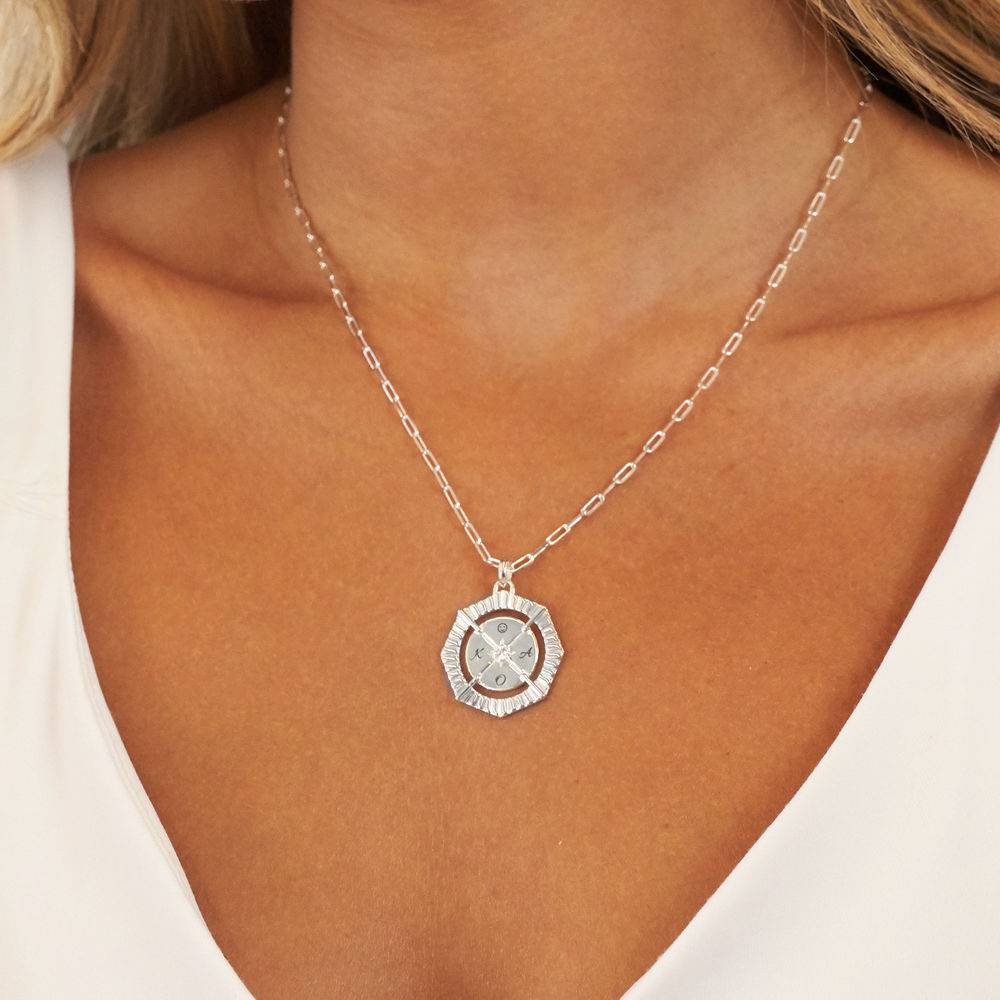 Crown Compass Necklace with Cubic Zirconia in Sterling Silver - Image 4
