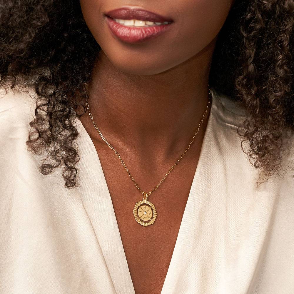 Crown Compass Necklace with Cubic Zirconia in 18K Gold Plating - Image 3