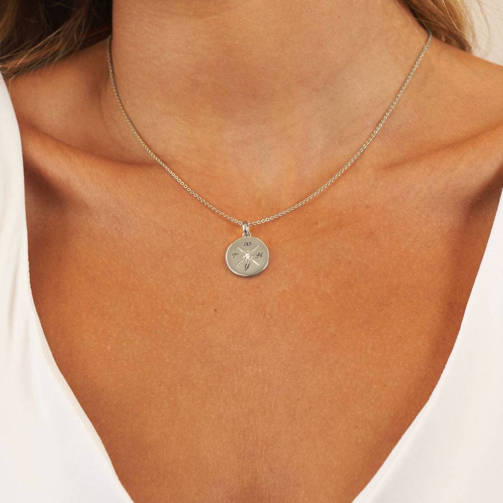New England Compass Necklace with Cubic Zirconia in Sterling Silver - Image 4