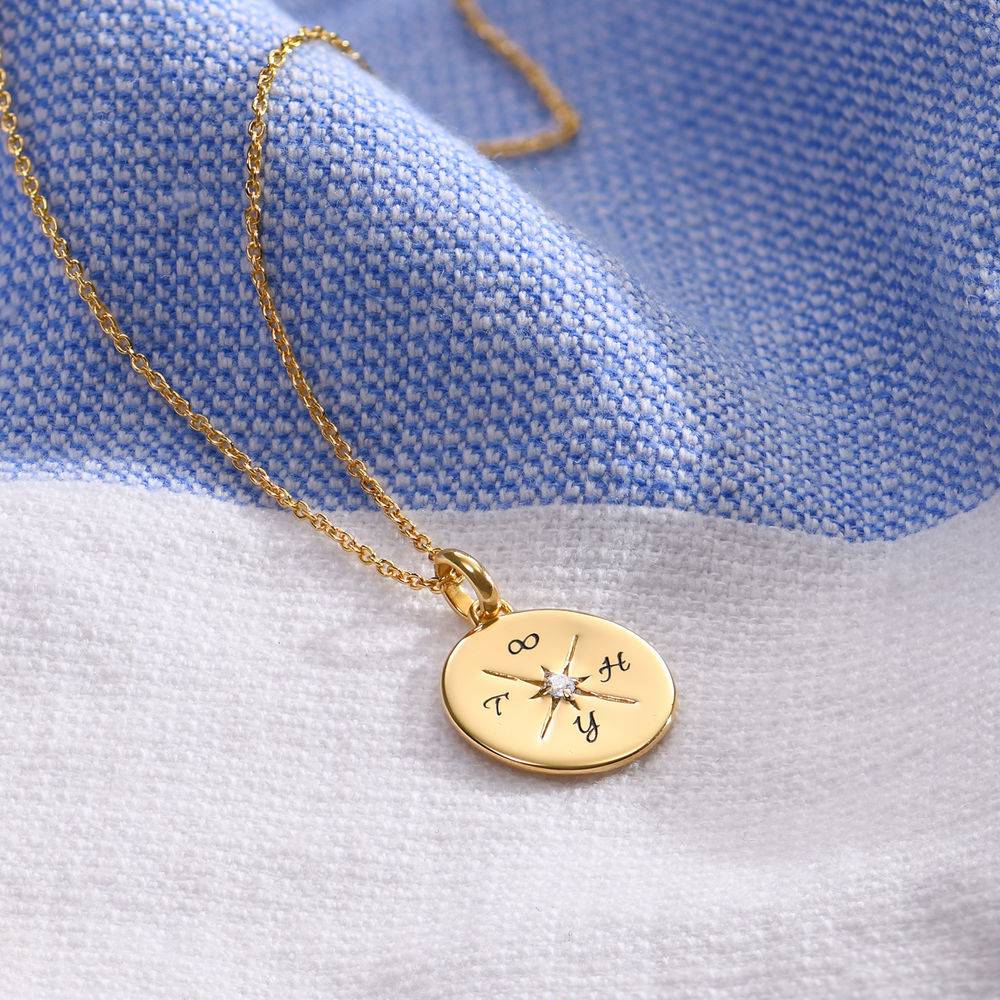 New England Compass Necklace with Cubic Zirconia in 18K Gold Vermeil - Image 2
