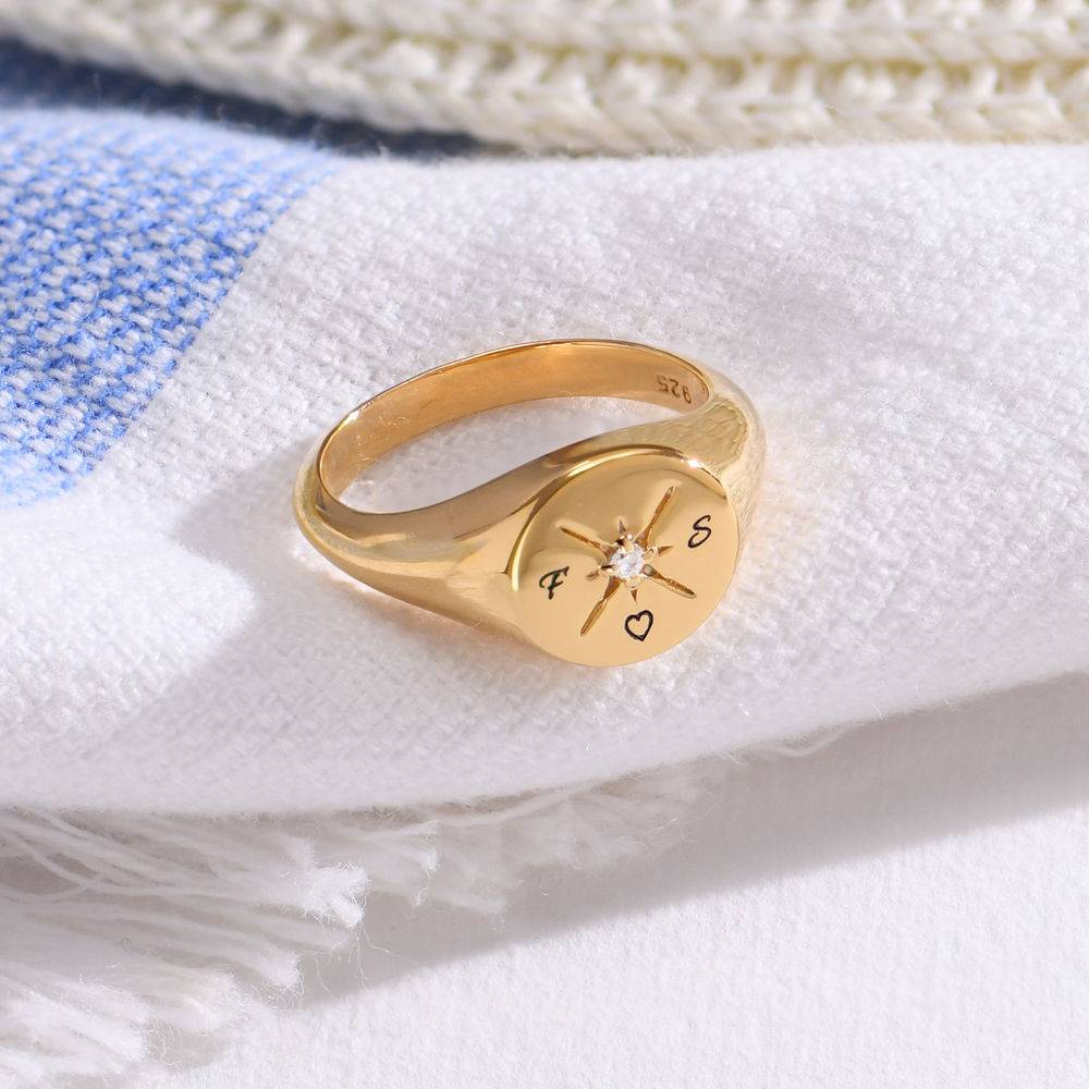 Kate Compass Ring with Cubic Zirconia in 18K Gold Plating - Image 3