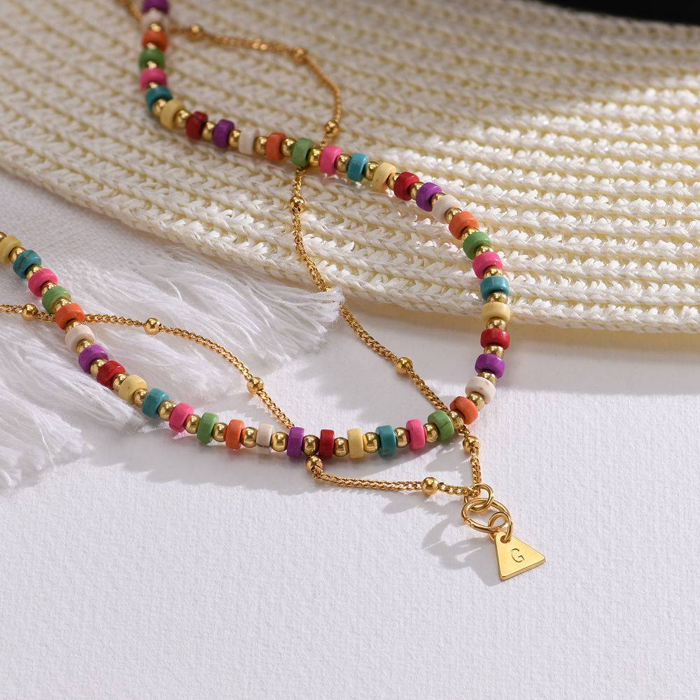 Tropical Layered Beads Necklace with Initials in Gold Plating - Image 2