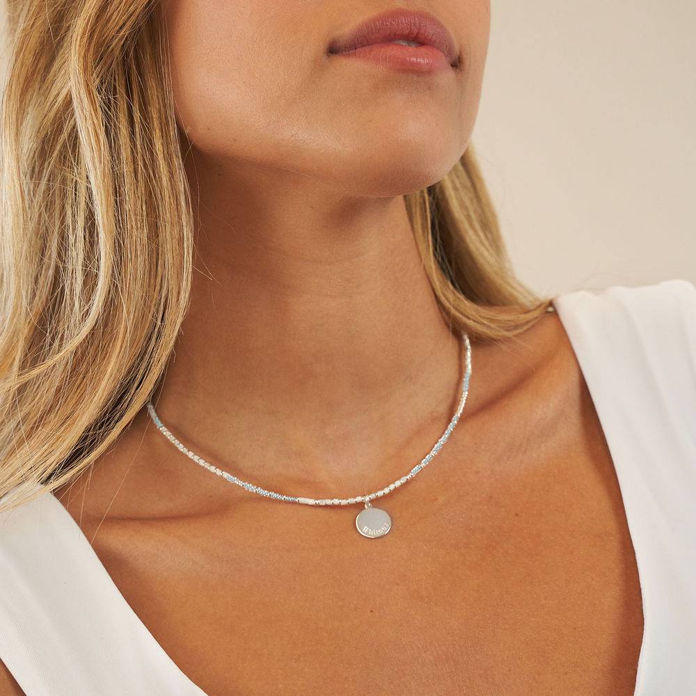 Sea Breeze Beads Necklace With Engraved Pendant in Sterling Silver - Image 3