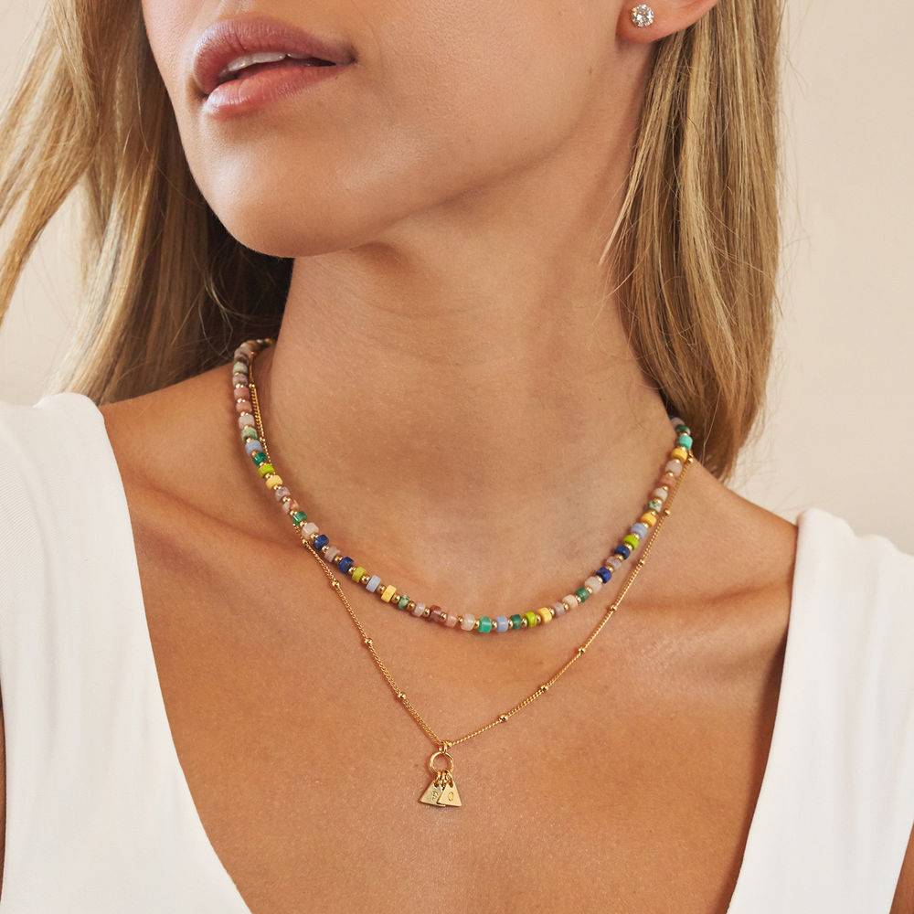Resort Layered Beads Necklace with Initials in Gold Plating - Image 2