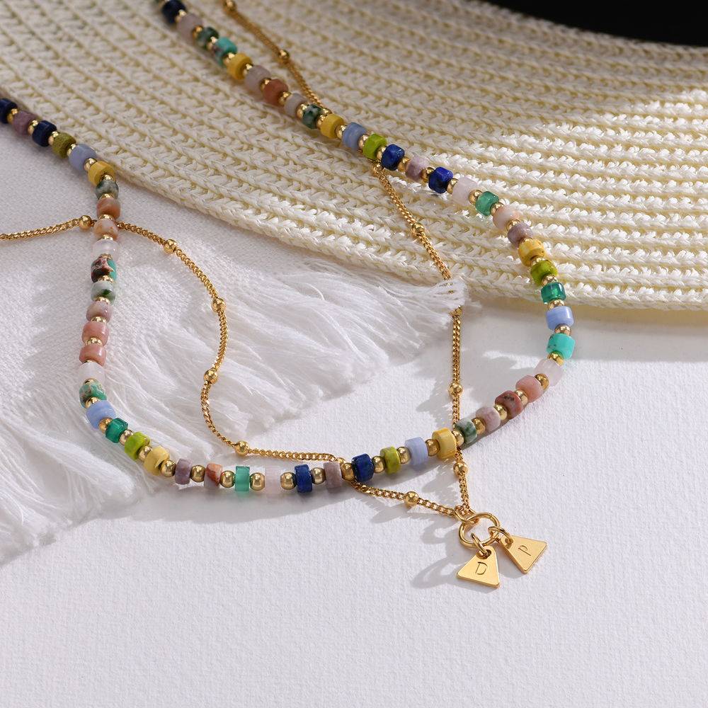 Resort Layered Beads Necklace with Initials in Gold Plating - Image 3