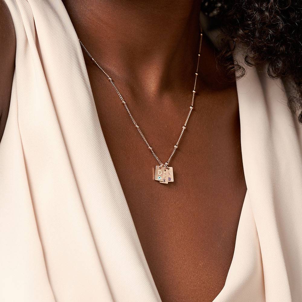 Initial Birthstone Tag Necklace in Rose Gold Plating - Image 2