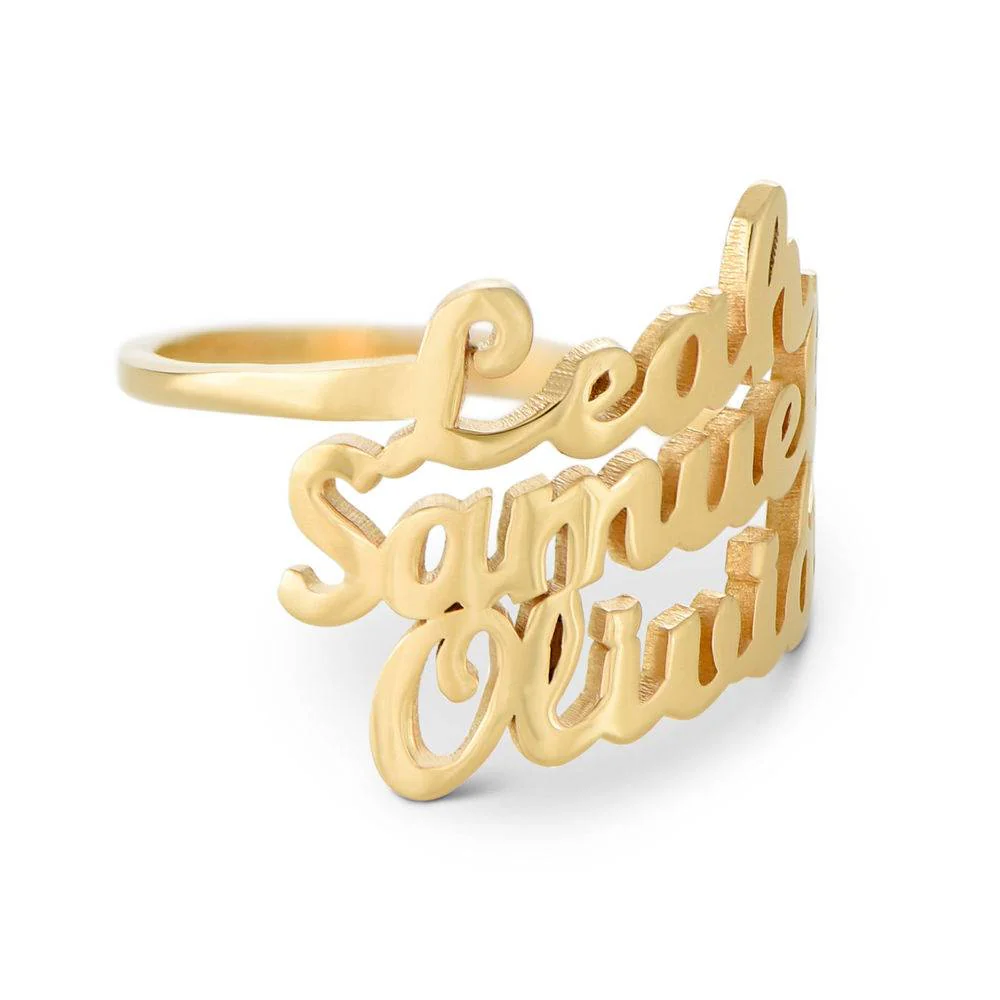 Script Triple Name Ring in 18K Gold Plating - Image 3