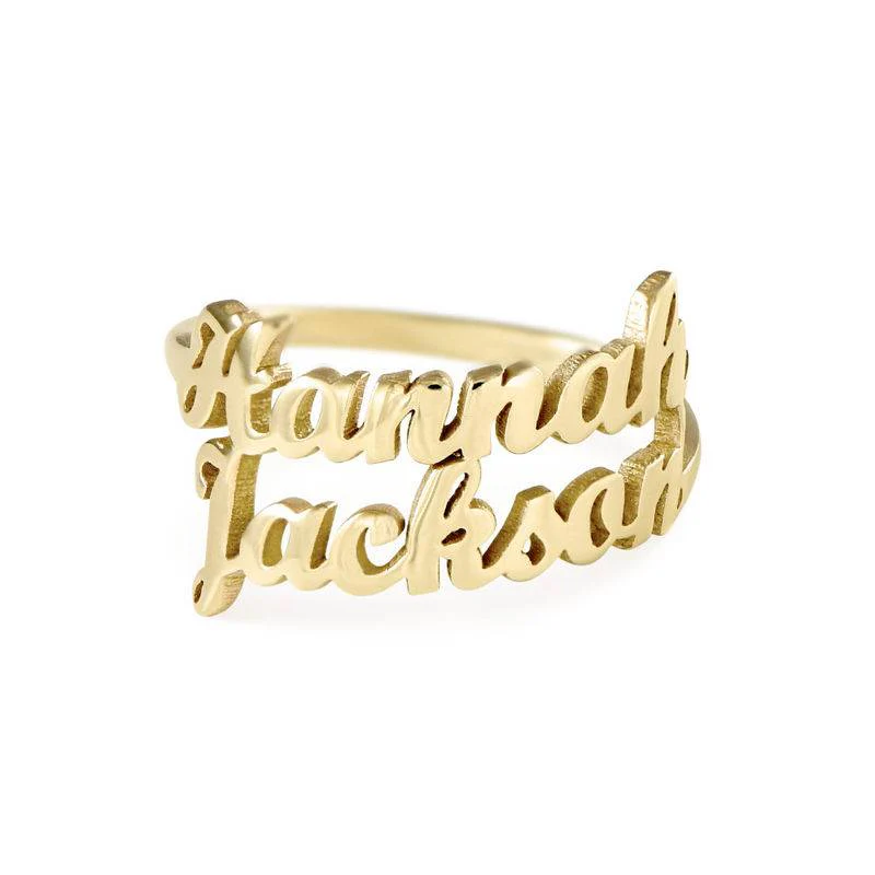 Script Double Name Ring in 14k Yellow Gold