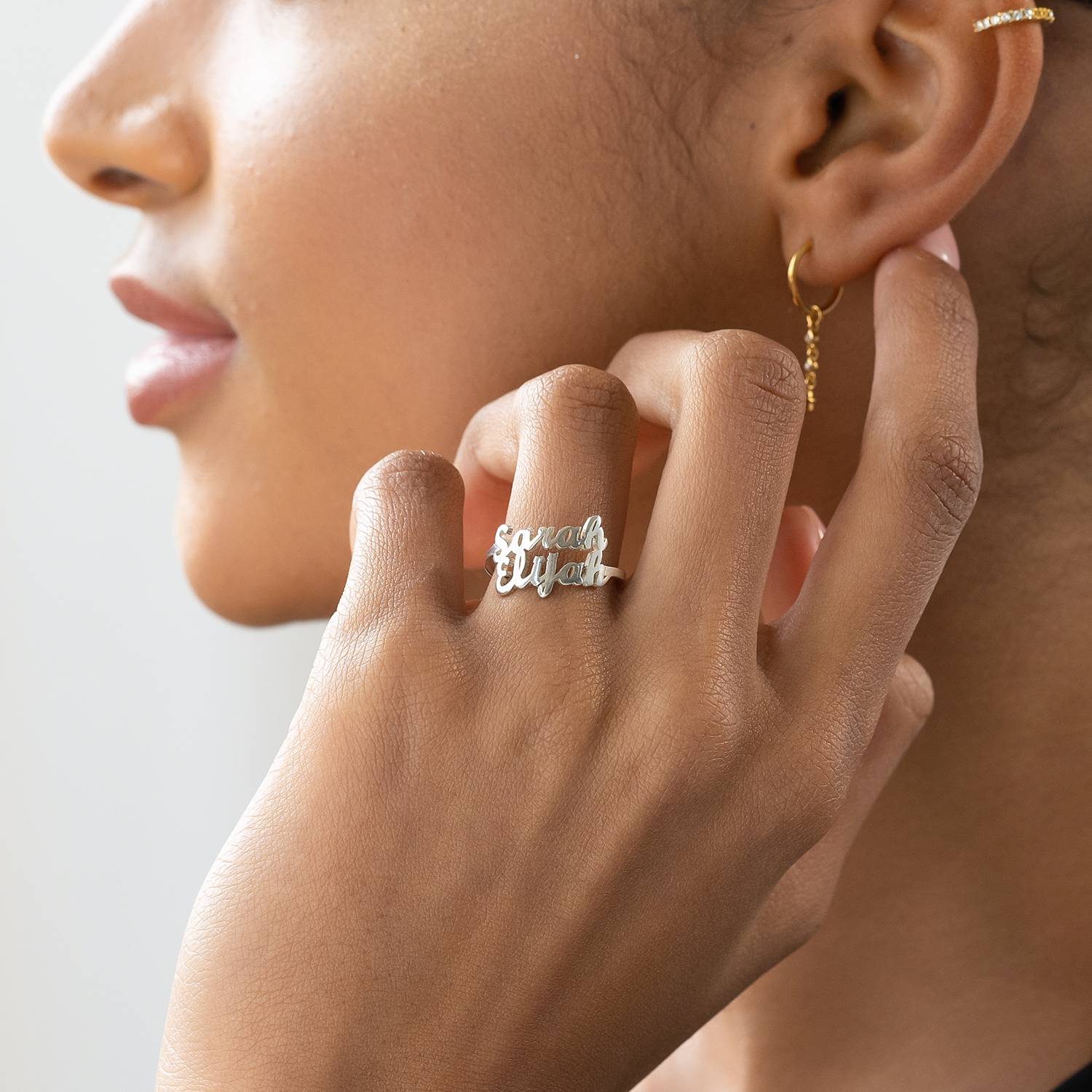 Script Double Name Ring in Sterling Silver - Image 4