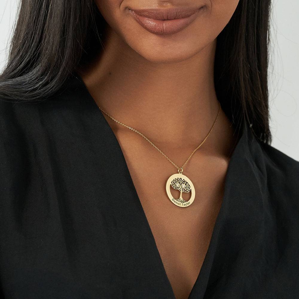 Circle Tree of Life Necklace with Diamonds in 18K Gold Plating - Image 3