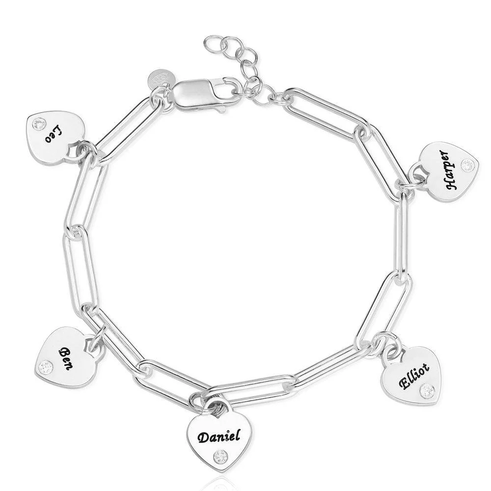 Rory Bracelet With Custom Diamond Heart Charms in Sterling Silver