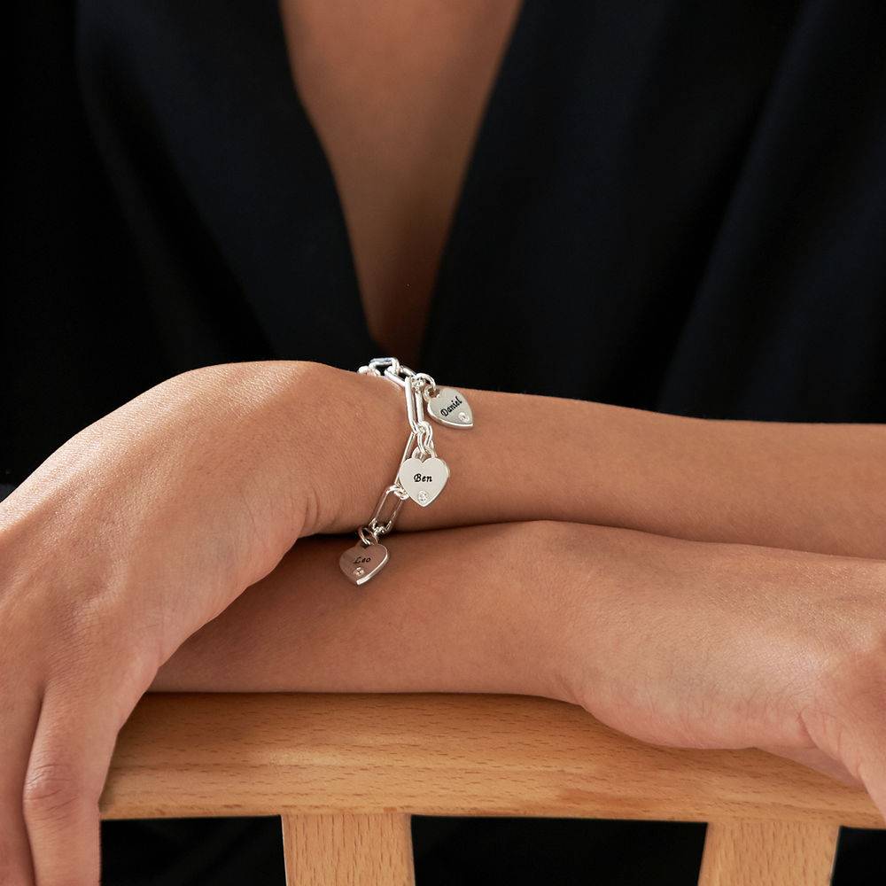Rory Bracelet With Custom Diamond Heart Charms in Sterling Silver - Image 4