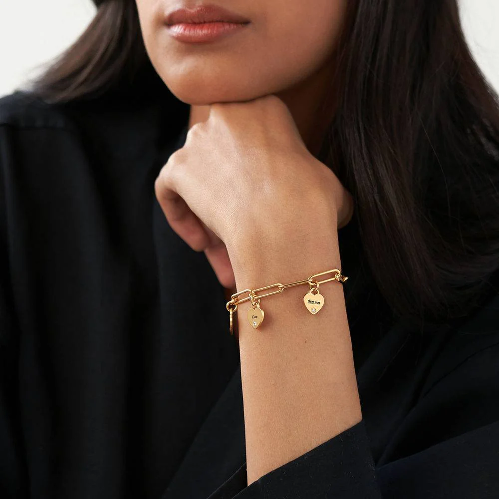 Rory Bracelet With Custom Diamond Heart Charms in 18K Gold Vermeil - Image 2