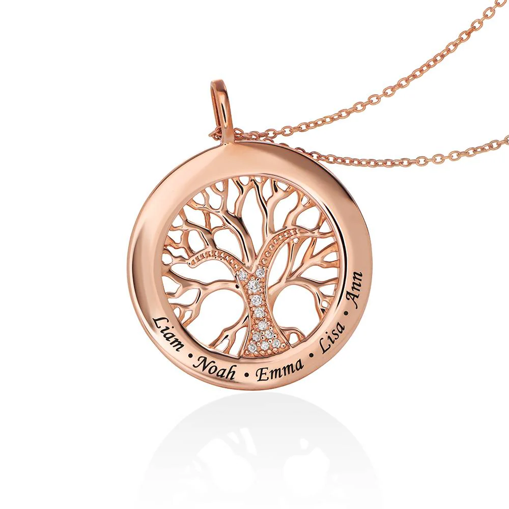Family Tree Circle Necklace with Cubic Zirconia in Rose Vermeil - Image 3