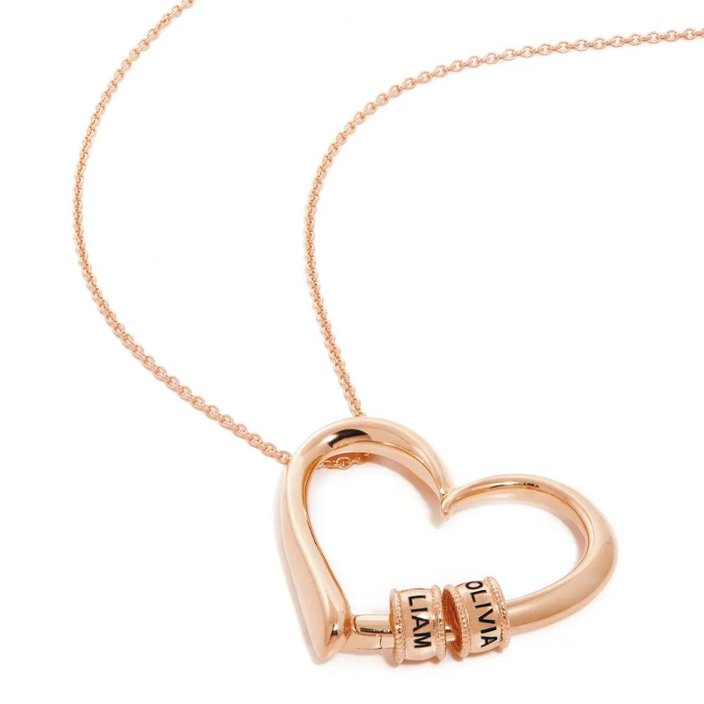 Charming Heart Necklace with Engraved Beads in Rose Vermeil - Image 4