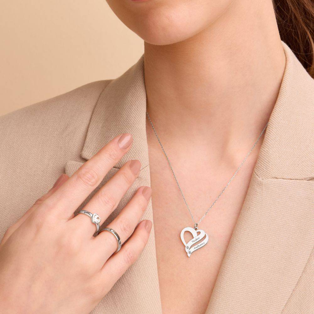 Two Hearts Forever One 10K White Necklace with Diamond - Image 4