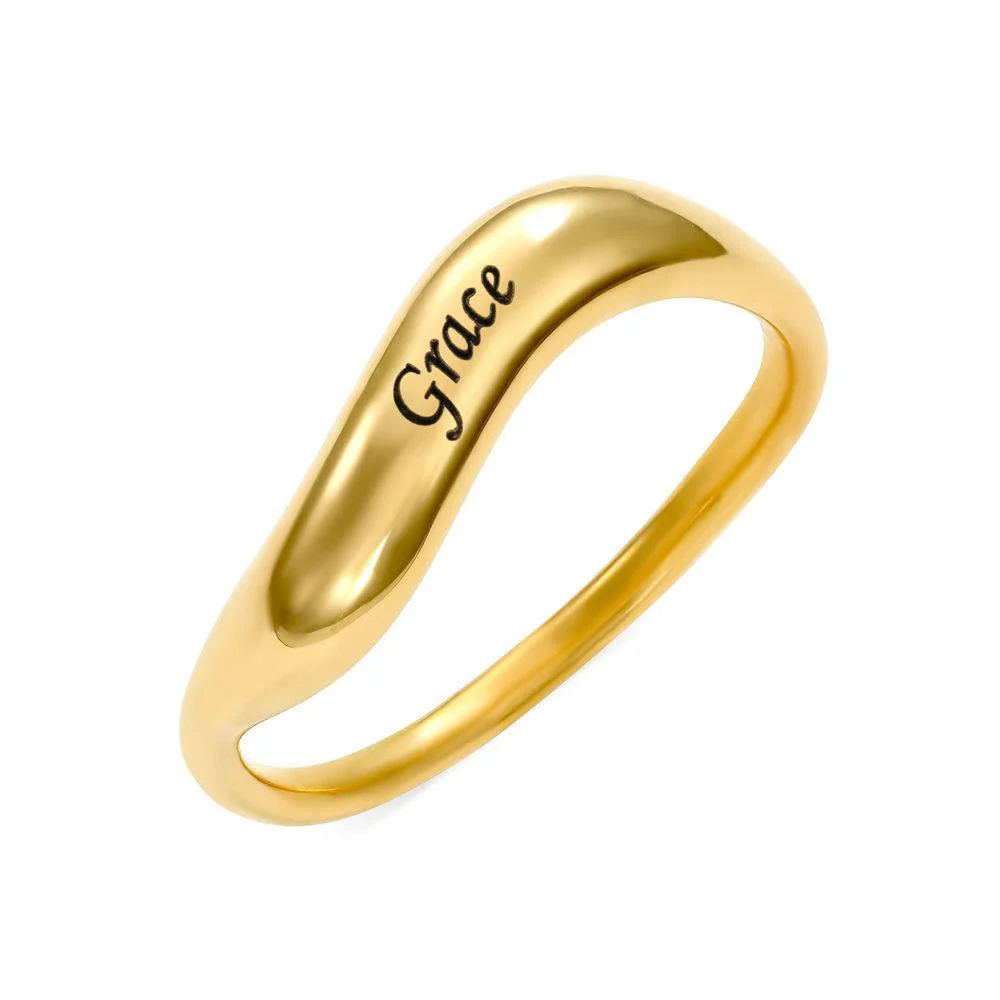 Stackable Wavy Name Ring in Gold Plating - Image 2