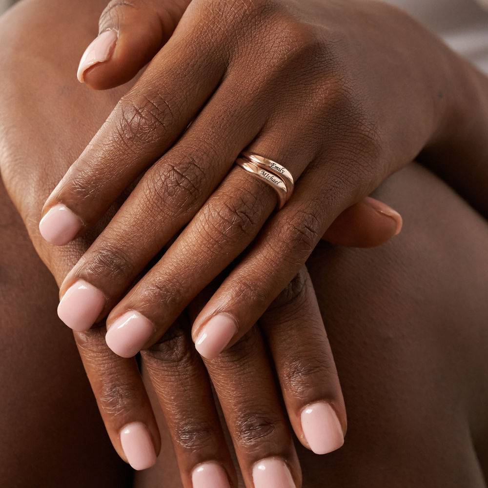 Stackable Wavy Name Ring in Rose Gold Plating - Image 6