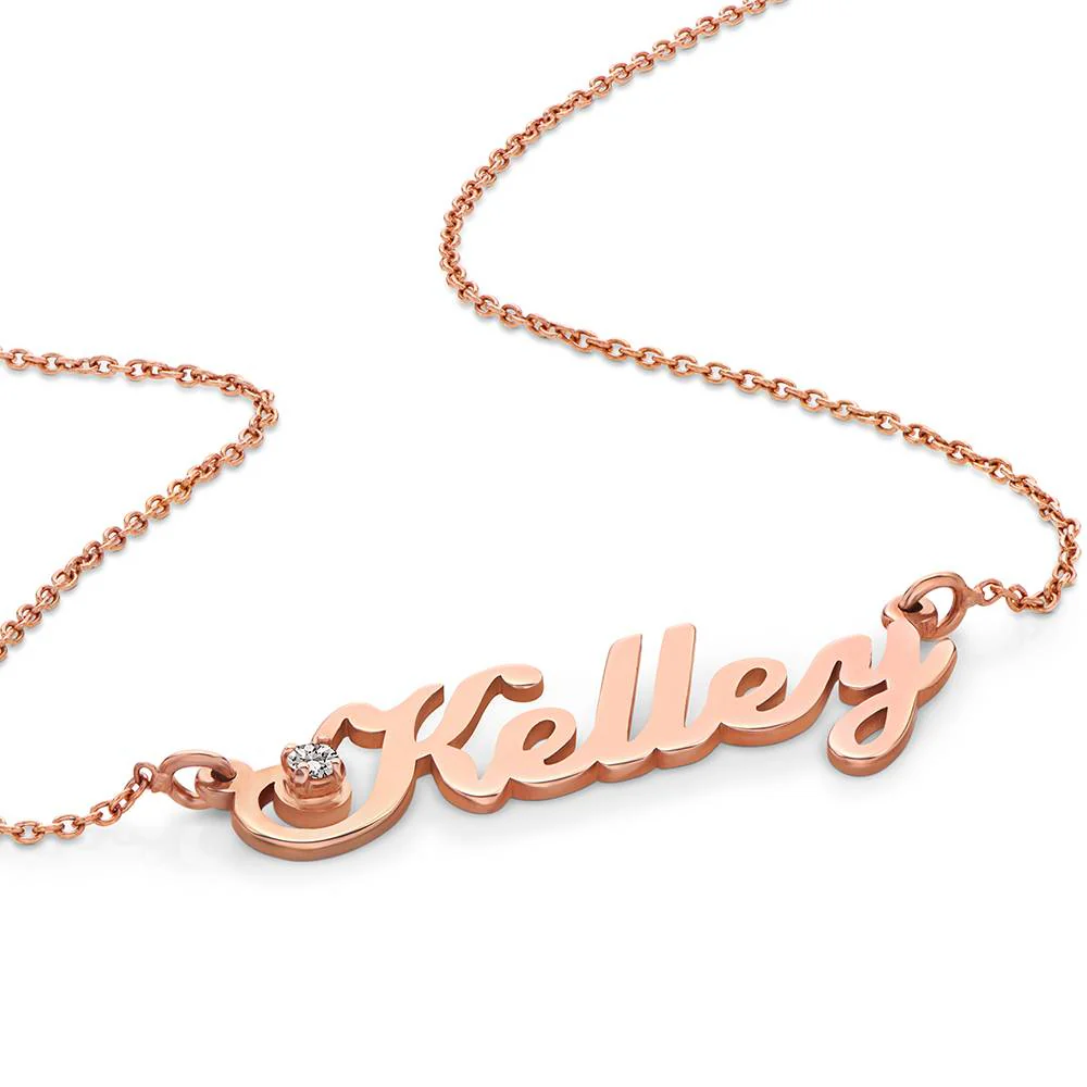 Custom Name Necklace - Hollywood Small Name Necklace in 18k Rose Gold Plating with 5 Points Carats Diamond - Unique Name Necklace Design - Image 3