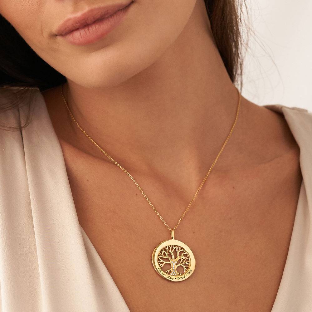 Family Tree Circle Necklace with Lab Diamond in Gold Vermeil - Image 2