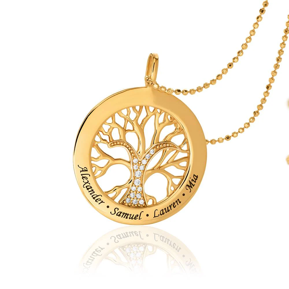 Family Tree Circle Necklace with Diamond in Gold Plating - Image 3