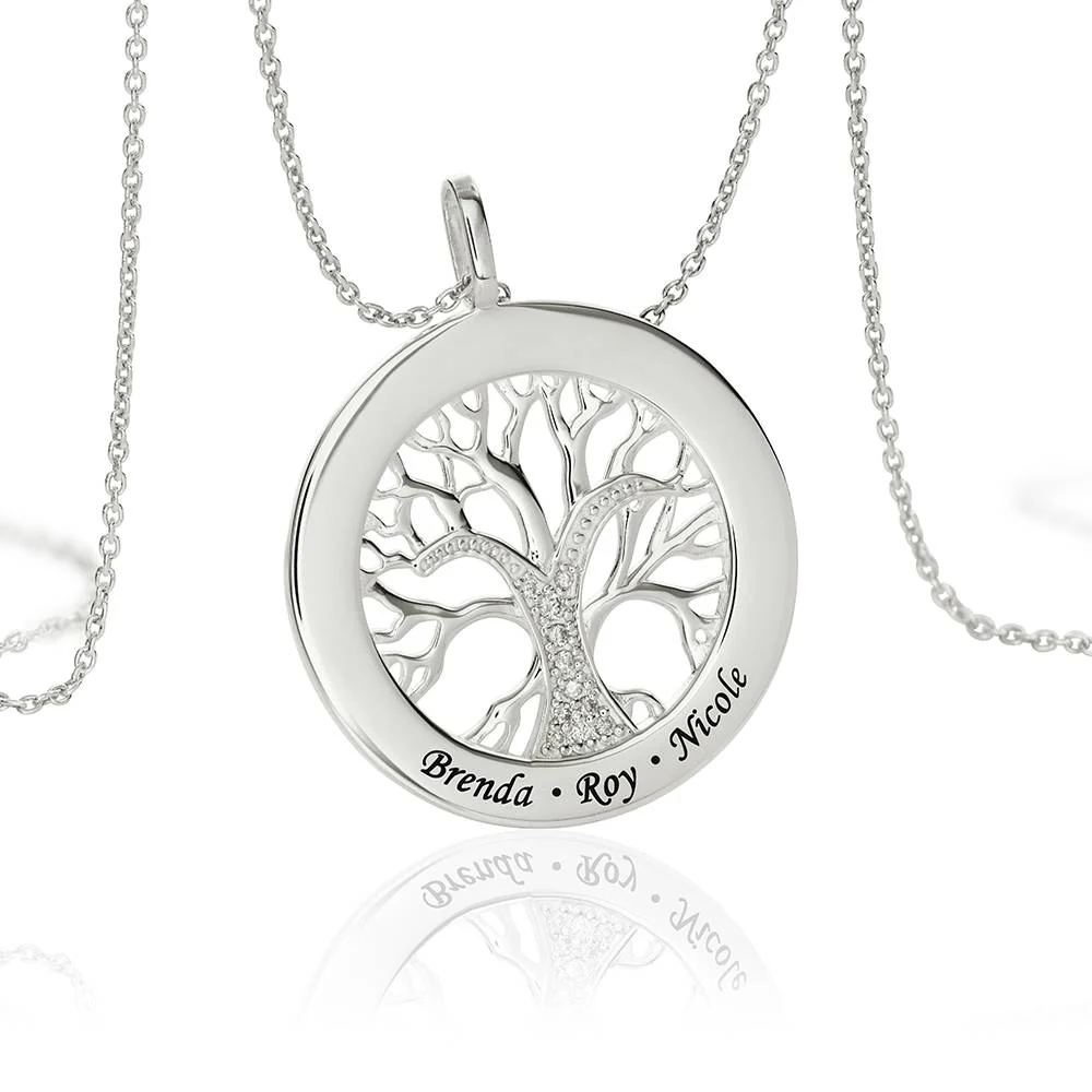 Family Tree Circle Necklace with Diamond in Sterling Silver - Image 3