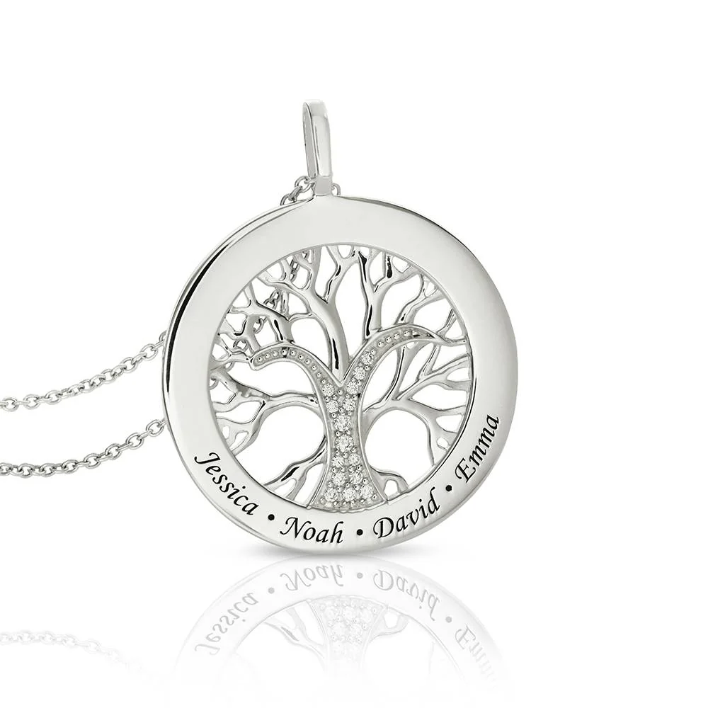 Family Tree Circle Necklace with Diamond in Sterling Silver - Image 5